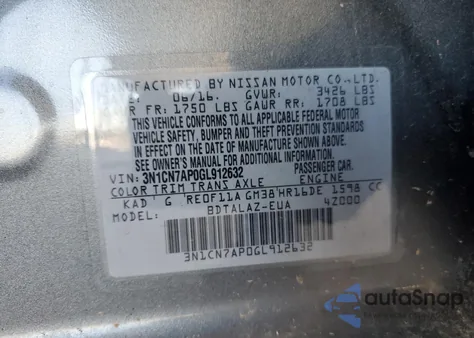2016 Nissan Versa S z USA, uszkodzony, nr VIN 3N1CN7AP0GL912632